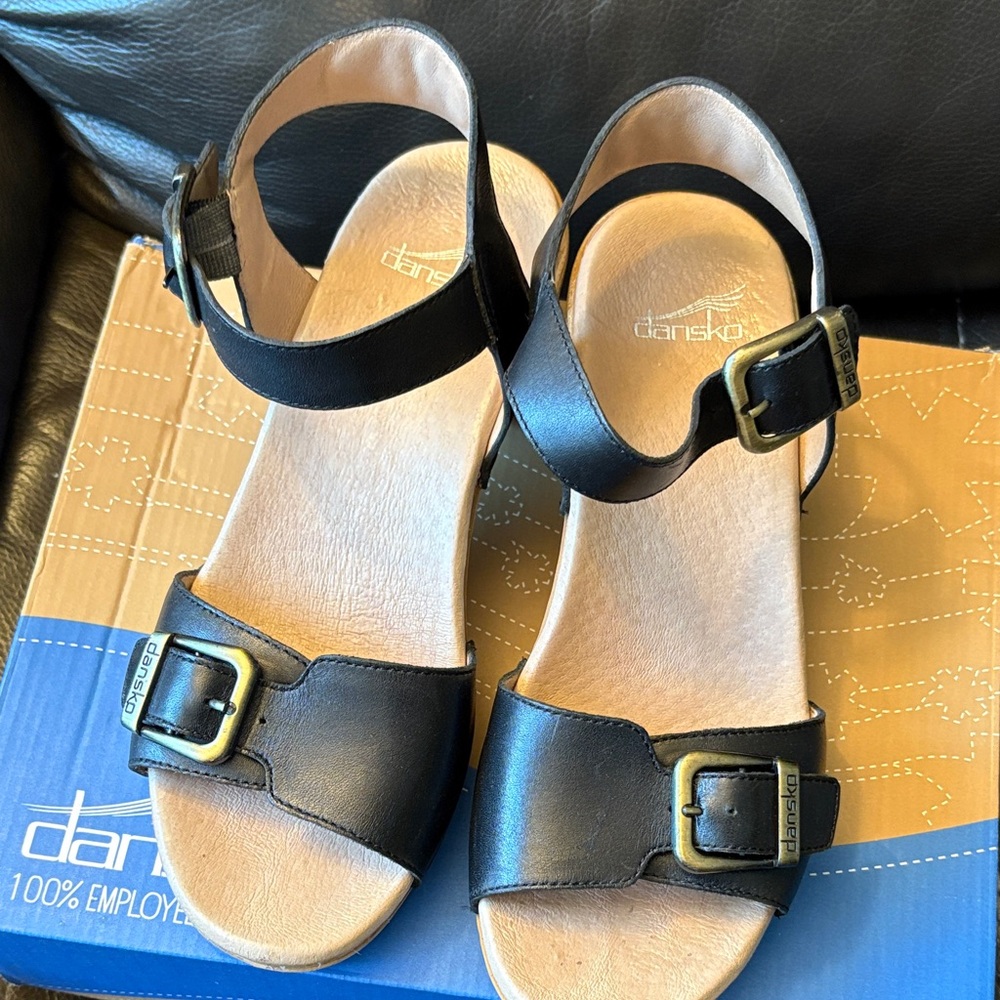 Dansko Black Leather Open-Toe Sandals